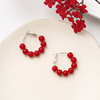 Red festive retro long universal earrings for bride with tassels, for luck