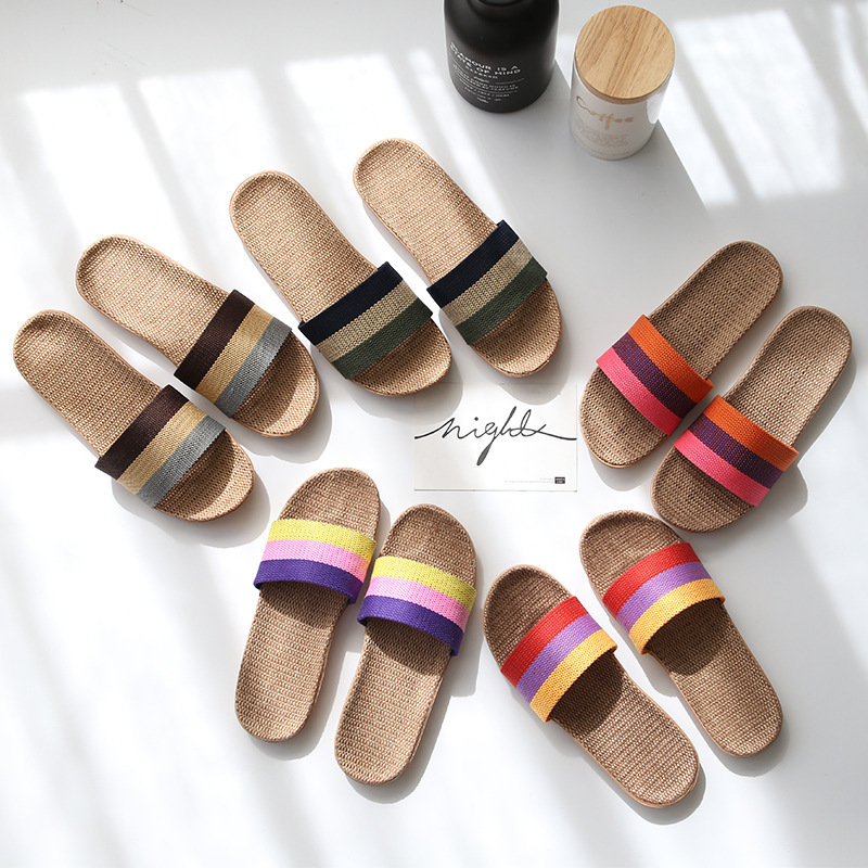 Spring and Autumn Home Indoor Linen Slippers Men's Cotton and Linen Home eva Slippers Women's One-Piece Hair