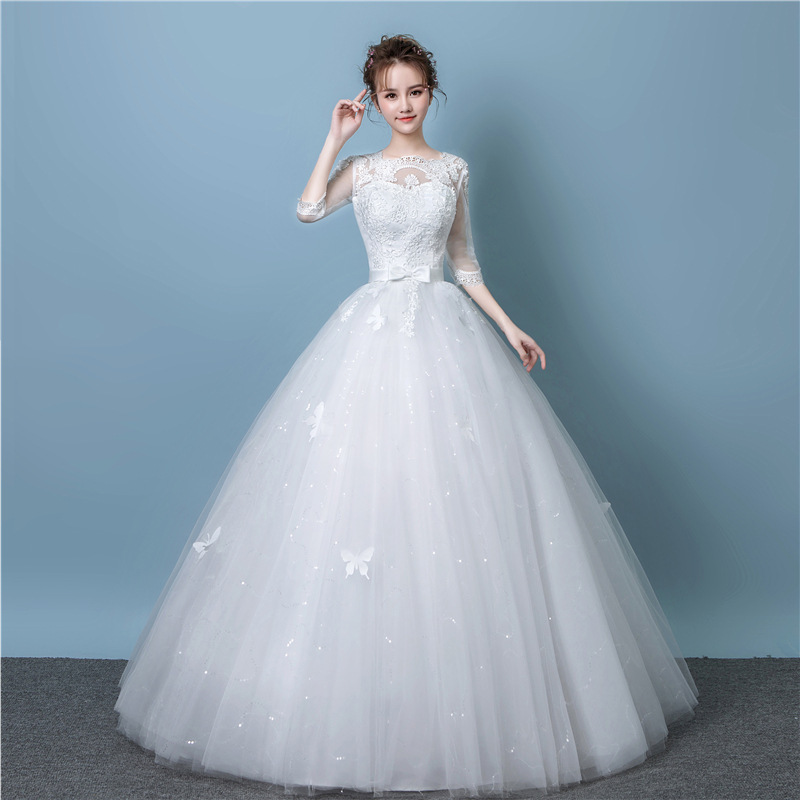 Wholesale Main Wedding Dresses 2026 New Korean-Style Wedding Dresses for Petite Brides, Mid-Sleeve Lace, Floor-Length, Slimming, Autumn Season