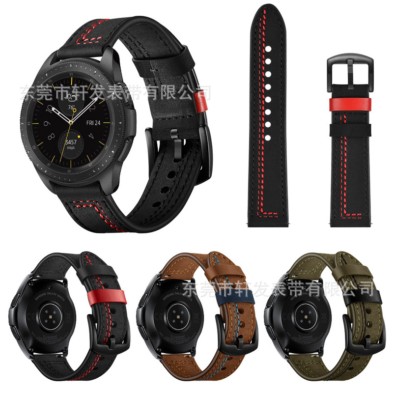 For Samsung galaxy watch3 Smart Watch Strap Sports Watch Top Leather Cowhide 7 Word Line
