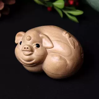 桃木雕刻猪注定赢摆件生肖猪装饰品工艺手把件
