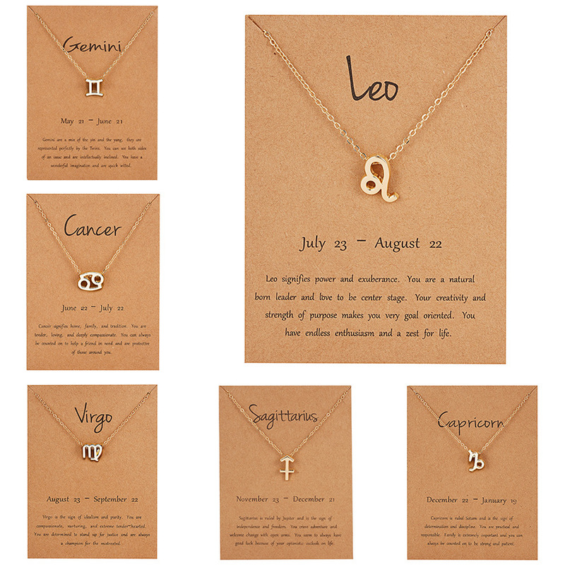Fashionable Cross-Border New Creative Symbol Version Twelve Zodiac Rhinestone Paper Card Necklace Versatile Collarbone Chain Wholesale Pendant