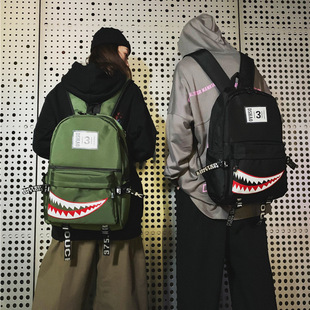 街头潮流新款双肩包男韩版创意大鲨鱼时尚校园高中生书包休闲背包