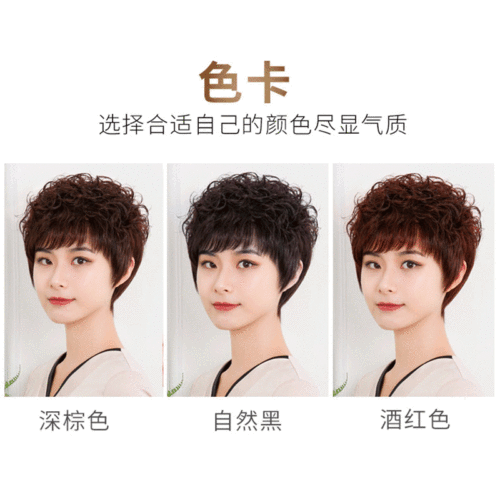 Female Short Hair Mom Full Head Wig Manufacturer Wholesale Real Human Hair Women Round Face Short Wavy Wig Suit for Middle-aged
