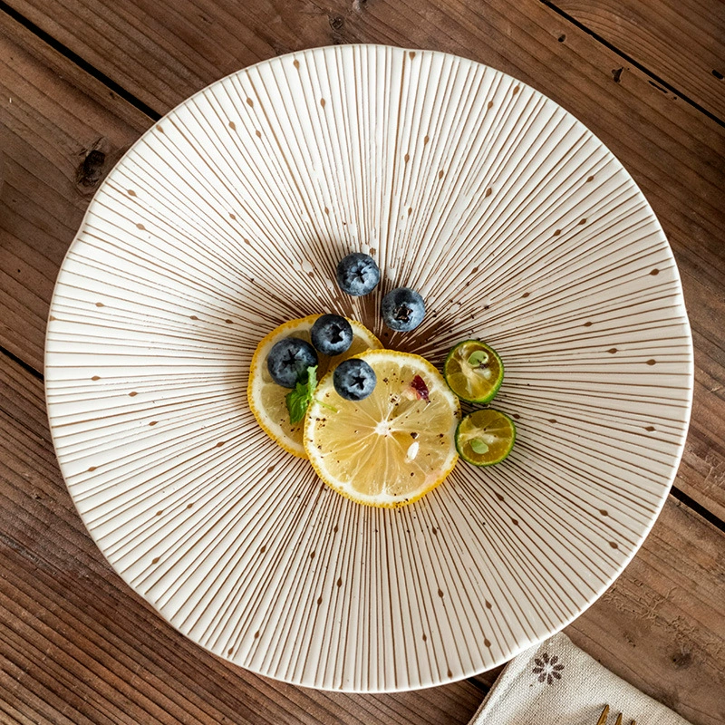 Импортированная из Японии тысяча секций керамическая посуда из десяти трав Бытовая Ретро круглая тарелка в японском стиле большая тарелка для макарон в полоску