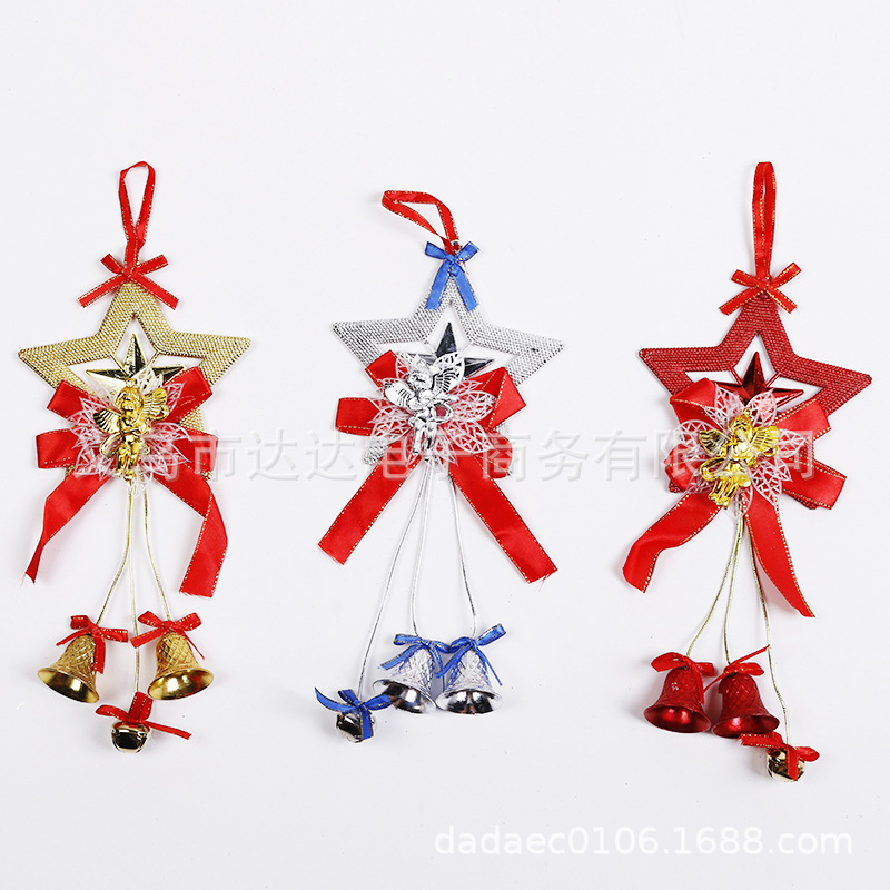 Christmas Decoration Supplies Ceiling Hangings Five-Star Bell Pendants Christmas Tree Window Door Red Bow Tie Handmade