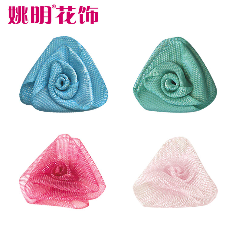 Yao Ming venta al por mayor 1,9 cm poliéster Rosa cinta pequeña flor DIY decorativa pequeña flor tocado accesorios para el cabello accesorios de vestir