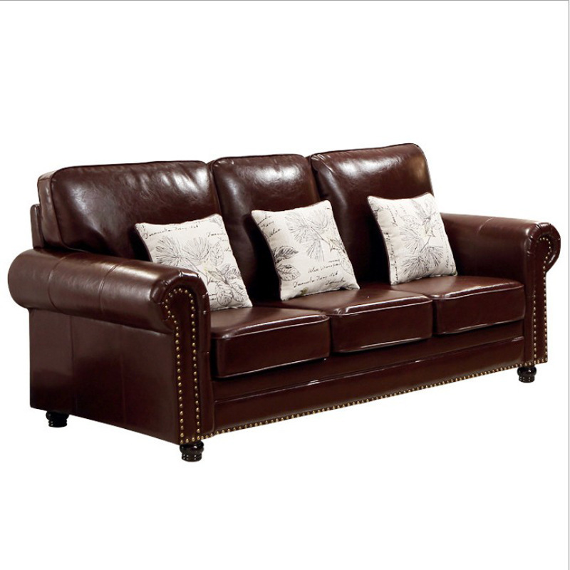 Simple moderno retro americano sofá de cuero combinación salón tres cuero pequeño apartamento primera capa sofá de piel de vaca