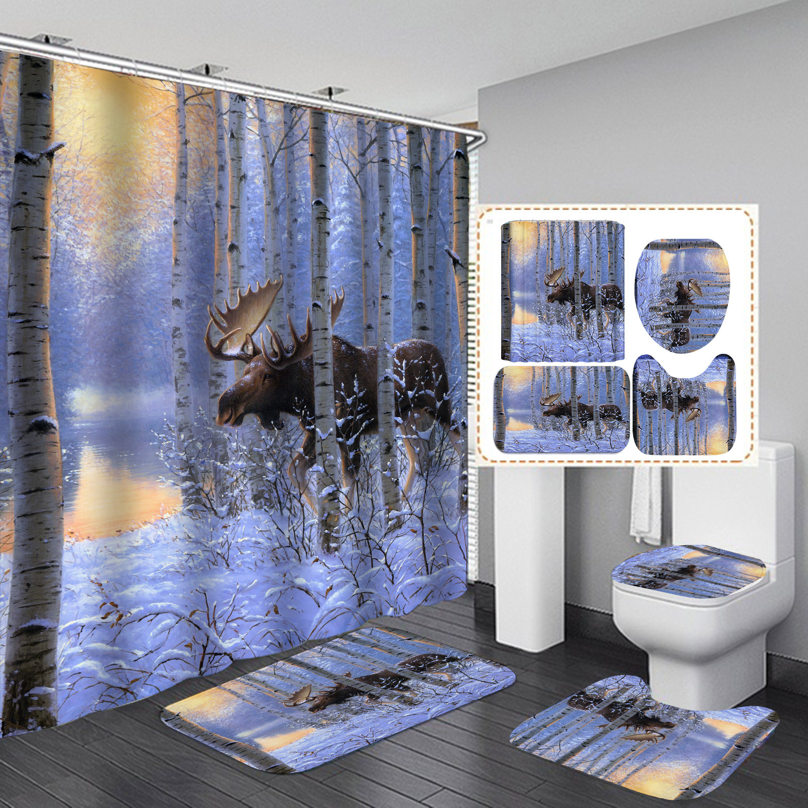 Cortina de ducha de poliéster de impresión digital impermeable engrosada baño Baño Hotel ganado y ovejas Cortina de ducha 2 series ventas directas de fábrica