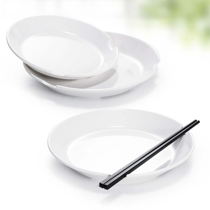 Melamine imitation porcelain bone dish white plastic round dish small dish creative with chopsticks rack household garbage dish spit bone dish