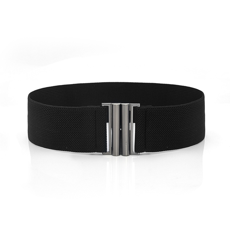 Cinturón ancho negro Sello de la cintura elástica de las mujeres del todo-fósforo simple del estilo coreano de las mujeres con la chaqueta abajo Falda de la hebilla de la aleación de las mujeres