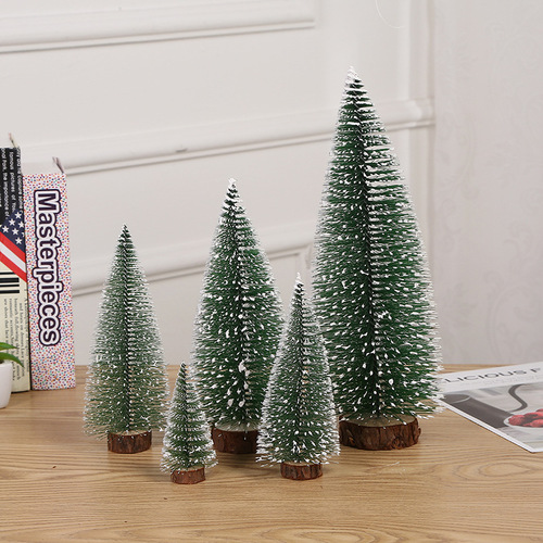 Christmas Mini Decorated Christmas Tree Snow Tower Pine Tree Desktop Window Decorations on Sisal Silk Christmas Decorations