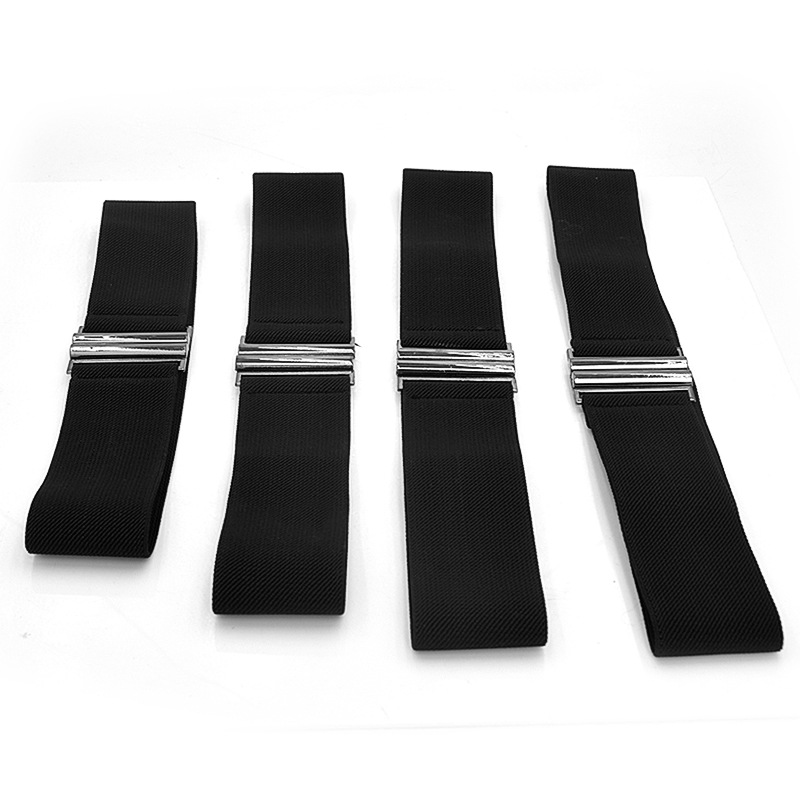 Cinturón ancho negro Sello de la cintura elástica de las mujeres del todo-fósforo simple del estilo coreano de las mujeres con la chaqueta abajo Falda de la hebilla de la aleación de las mujeres