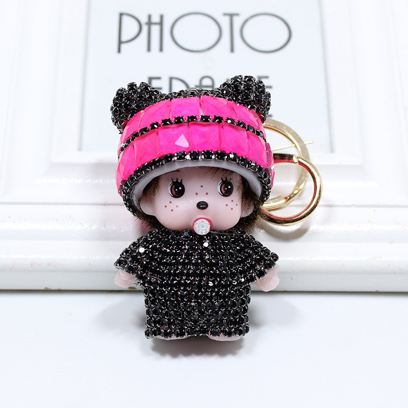 New Keychain Monchhichi with Rhinestones Cartoon Keychain Pendant Claw Machine Doll Arcade Redemption Gift
