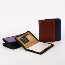 商务多功能仿皮a5带拉链记事本办公带计算器6孔活页夹笔记本现货