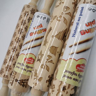 New Christmas Explosions Reindeer Snowflake Pine Bells Biscuit Printing Rolling Pin Baking Tools Kitchen Supplies
