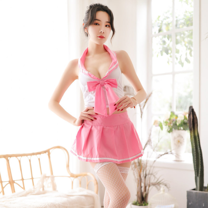 Sexy Lingerie, Lace-Up Halterneck, Schoolgirl Outfit, Backless Pure Pink Sexy Lingerie, Big Butterfly Sexy Uniform, No Need to Take Off Sexy Lingerie, Lace-Up Halterneck, Schoolgirl Outfit, Backless Pure Pink Sexy Lingerie, Big Butterfly Sexy Uniform, No Need to Take Off