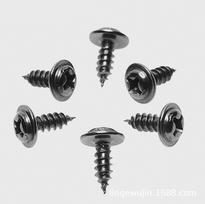 十字槽圆头带垫自攻螺丝钉带介垫攻PWA精密小螺丝M3M4黑镍