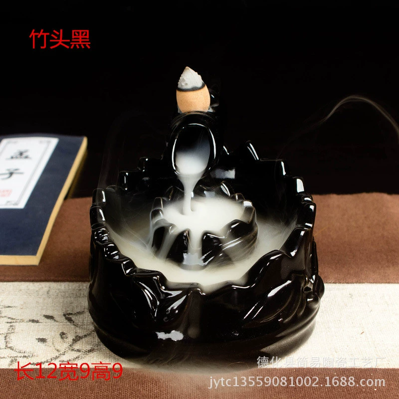 Ceramic Backflow Incense Burner, Lotus Inverted Design, Decorative Buddha Incense Holder