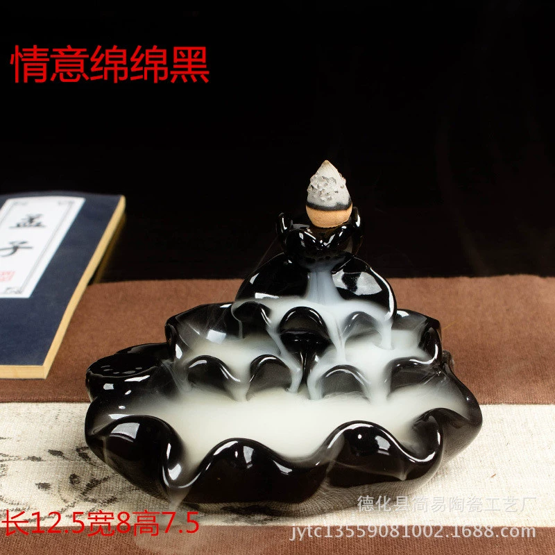 Ceramic Backflow Incense Burner, Lotus Inverted Design, Decorative Buddha Incense Holder
