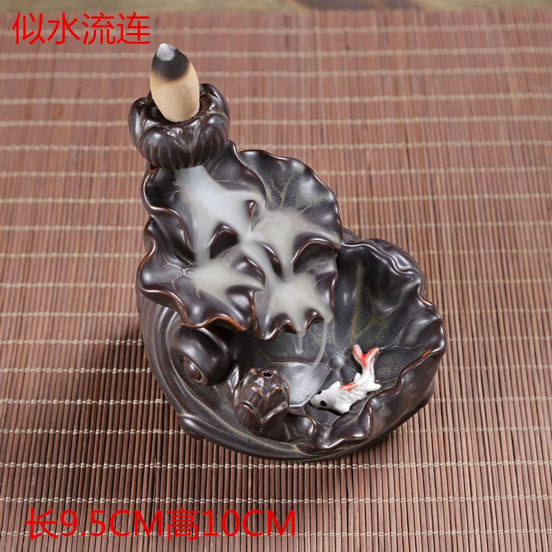 Ceramic Backflow Incense Burner, Lotus Inverted Design, Decorative Buddha Incense Holder