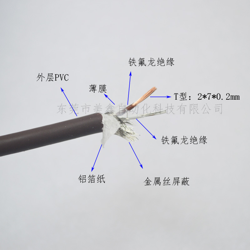 T型热电偶测温线PVC2*7*0.2mm多股铁氟龙绝缘金属丝屏蔽铝箔纸包
