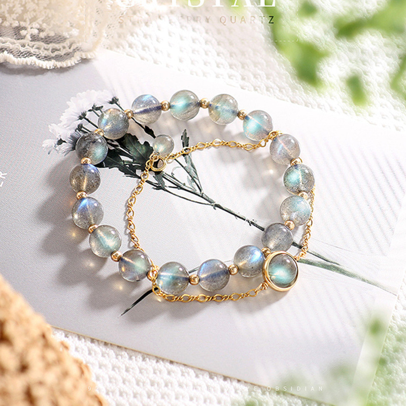 Natural Grey Moonlight Lavolite Crystal Bracelet Female Blu-ray 14k Kingson Cold Wind Student Girlfriend Gift