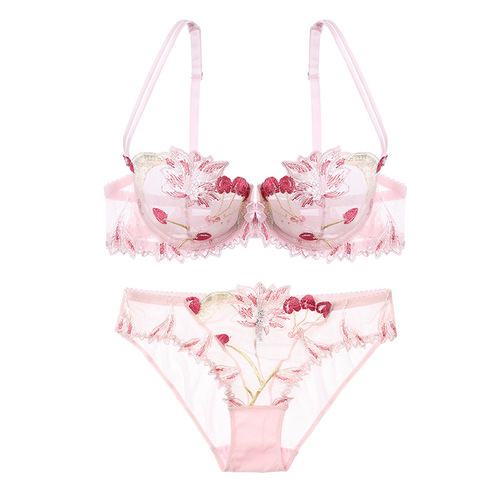 New European and American sexy underwear transparent mesh embroidered bra set drop shipping