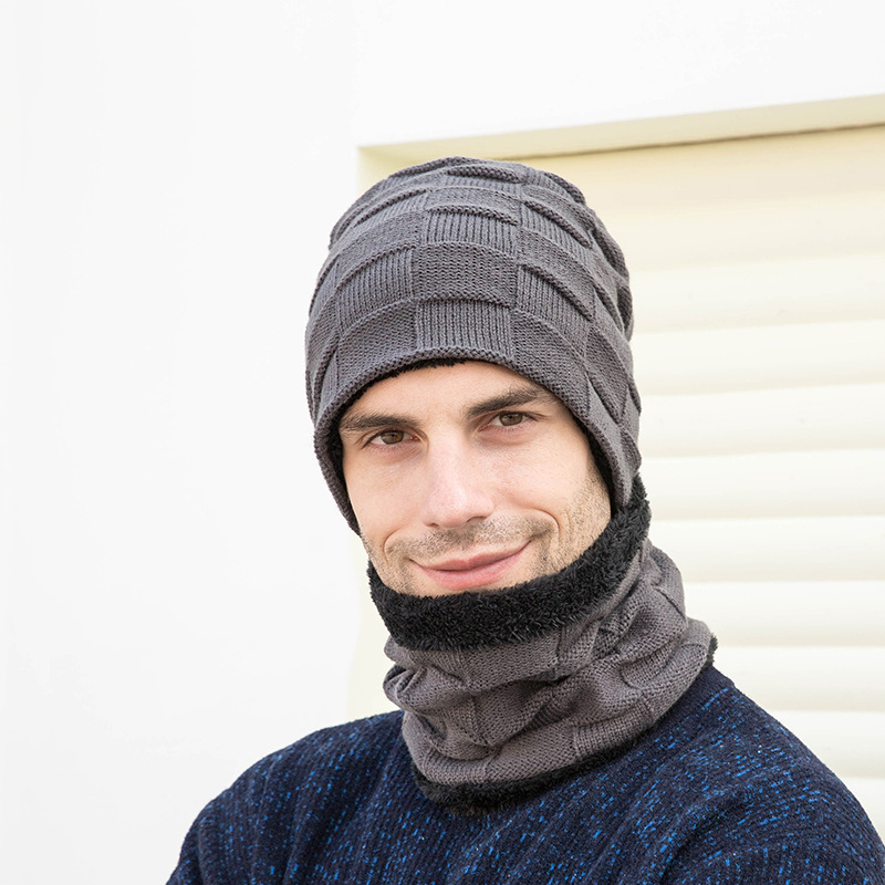 9550 Winter Hat, Neck, Glove, Three Piece Set, plush Knitted Men's Outdoor Warmth Cover, Headcap_voghion.com