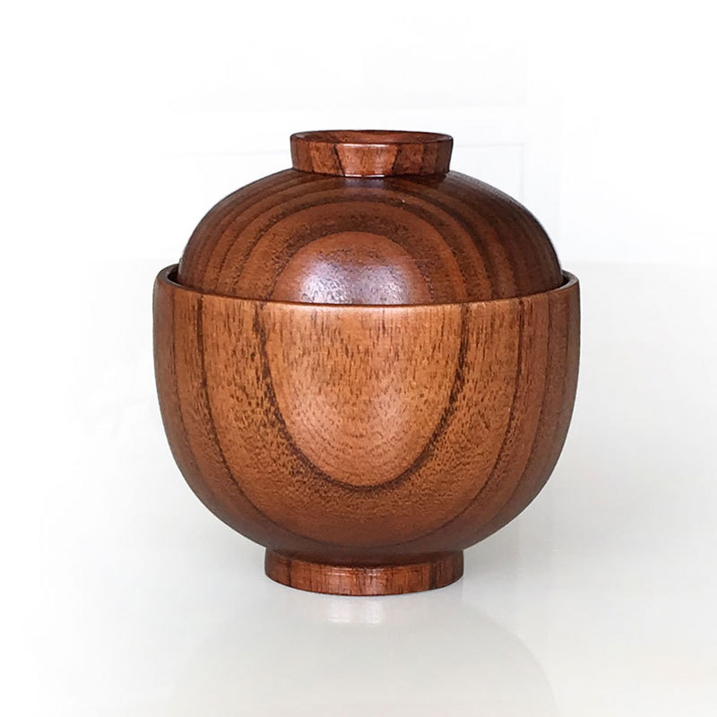 Suministro directo de fábrica de cuencos de madera con tapas, cuencos infantiles anti-quemaduras y anti-caída, cuencos redondos pequeños de estilo chino, venta al por mayor en stock.