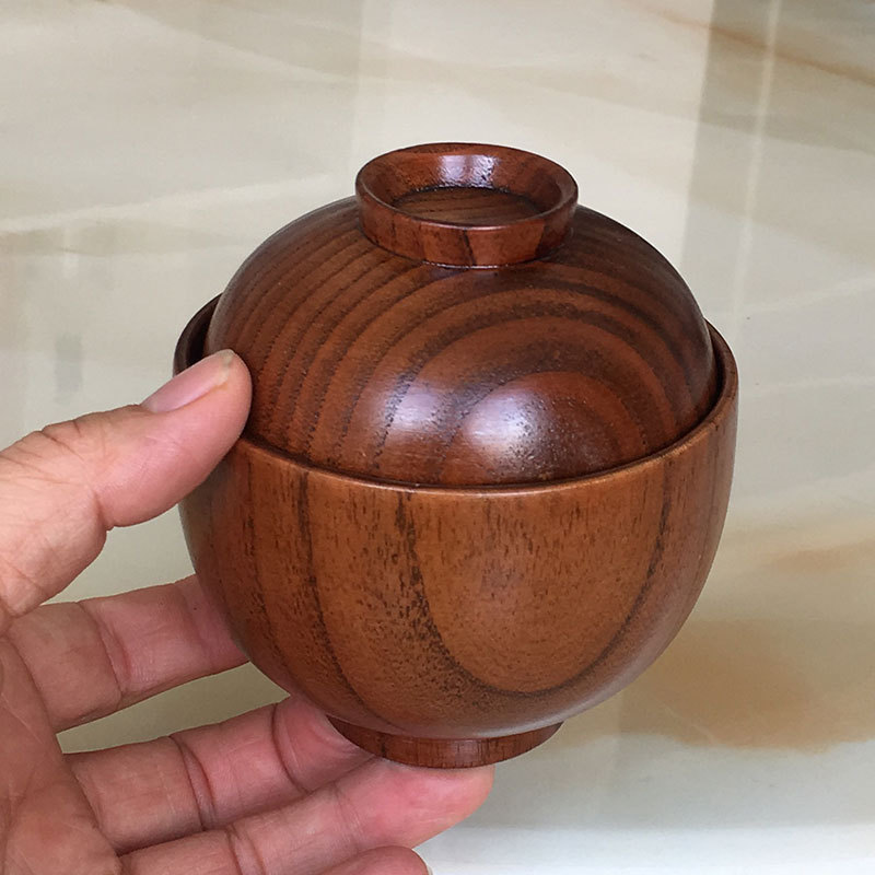 Suministro directo de fábrica de cuencos de madera con tapas, cuencos infantiles anti-quemaduras y anti-caída, cuencos redondos pequeños de estilo chino, venta al por mayor en stock.