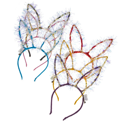 Luminous headband, shiny feather rabbit ears hairpin, plush headband, street stall headwear, toy floor push gift wholesale