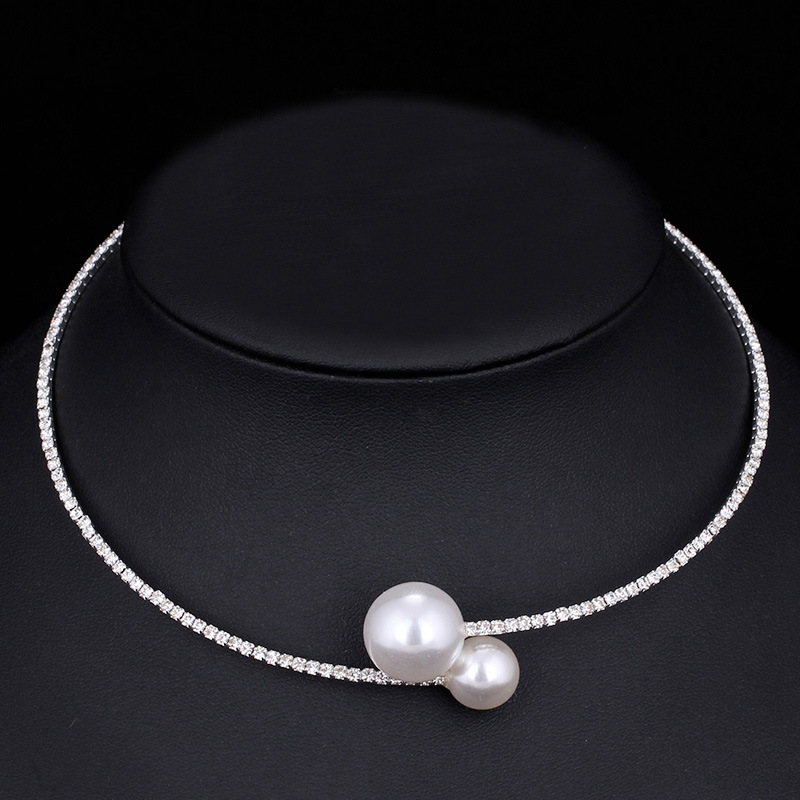 Trendy Single-Row Silver-Plated Choker Bracelet Set with Pearls, Aliexpress Circle Korean Style Fresh Halter Chain U-Shaped