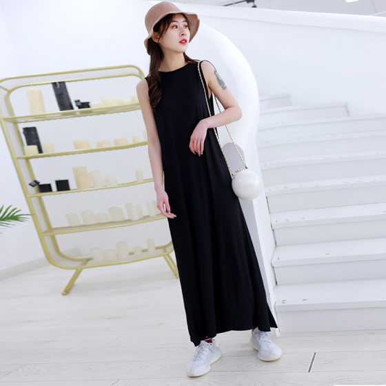 Sleeveless Dress Women's Summer Korean Style 2022 Modal Pleated Slip Skirt Casual Fashion Large Swing Long Skirt