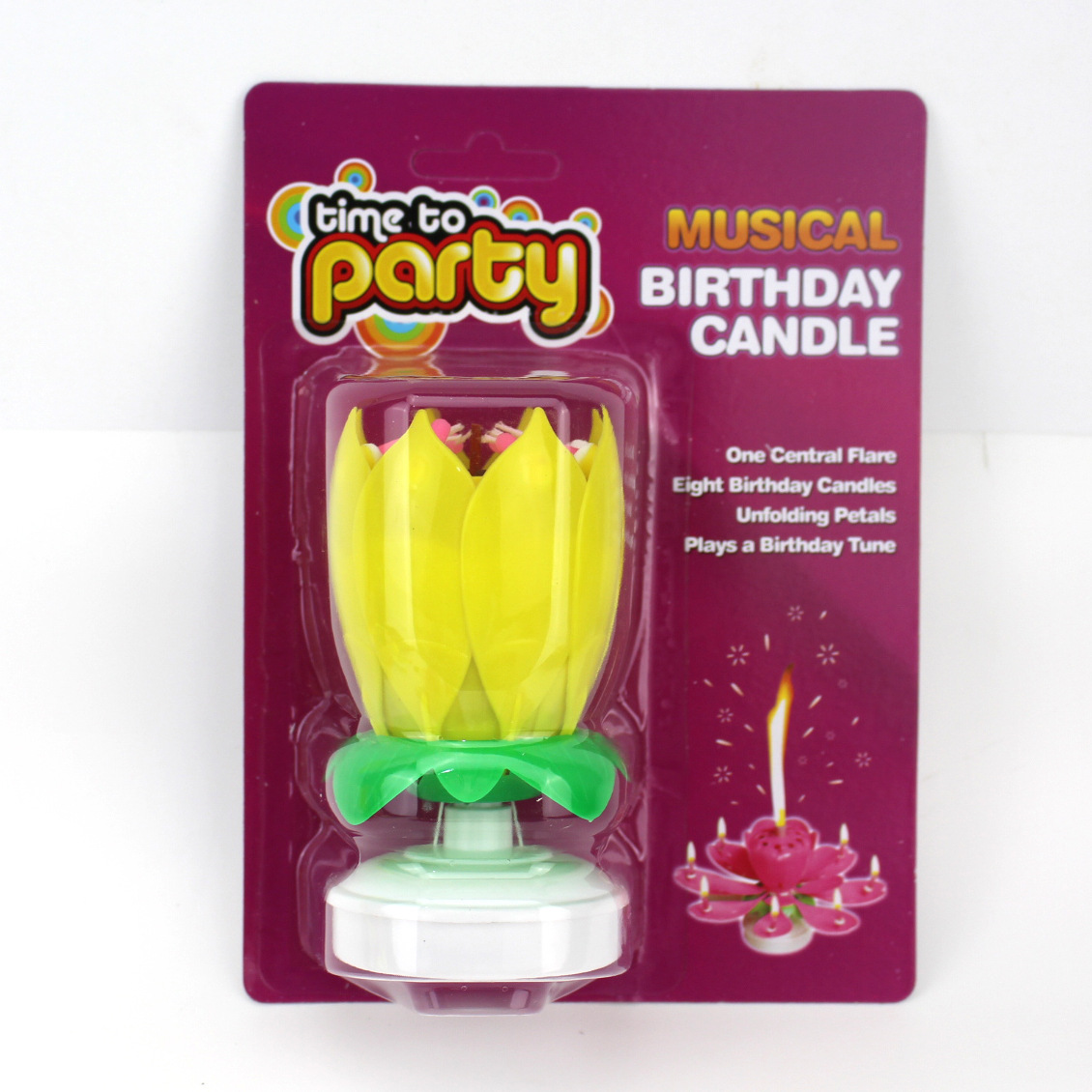 Venta al por mayor de música vela fiesta de cumpleaños de doble capa de fondo plano floreciente rotación de música en inglés tarjeta trasera Lotus Candle