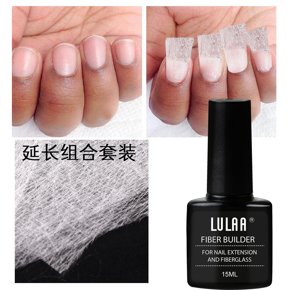 Popular extensión de uñas de fibra de uñas anti-grieta natural fototerapia extensión de fibra pegamento hoja de fibra de vidrio traje