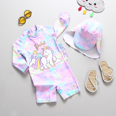 Korean INS style children's swimsuit, girl baby rainbow pony one-piece sun protection swimsuit surfing suit trendy