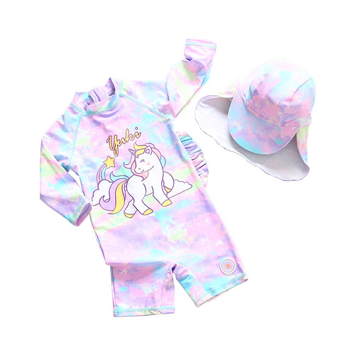 Korean INS style children's swimsuit, girl baby rainbow pony one-piece sun protection swimsuit surfing suit trendy