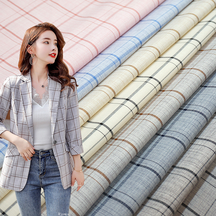 TR弹力色织格子布 现货春夏时尚女装西装面料 衬衫裤子格子面料
