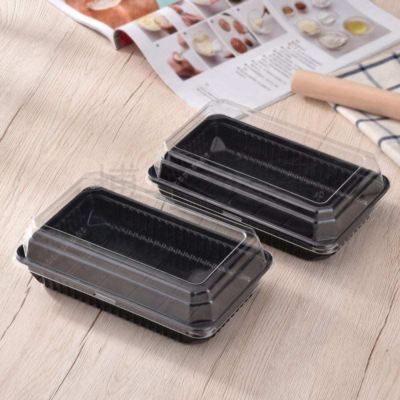 批发H-7烘焙包装盒长方形透明吸塑蛋糕绿豆糕面包寿司西点黑底盒