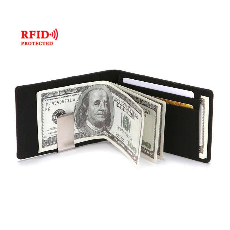 Cross-border RFID cross pattern PU leather credit card holder wallet Korean style sewing line stainless steel creative beauty clip