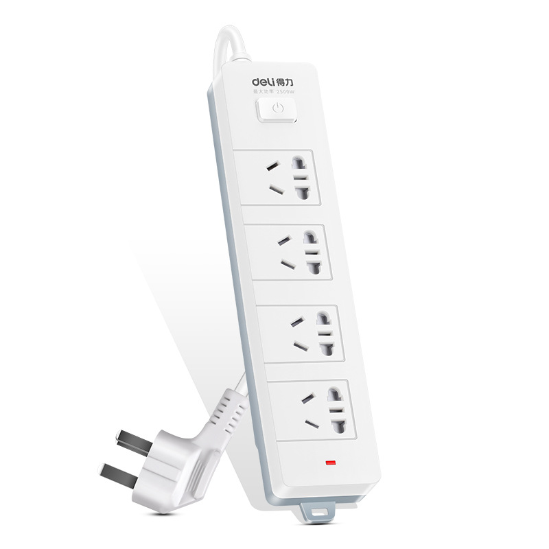 得力18253电源插座排插3米4个5孔延长线插排多孔插线板防触电安全