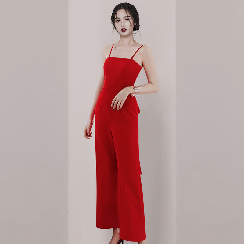 Sling Pants Dress Women's Simple and Generous Slimming Elegant Banquet Long Jumpsuit Dignified Aura Sexy 5900