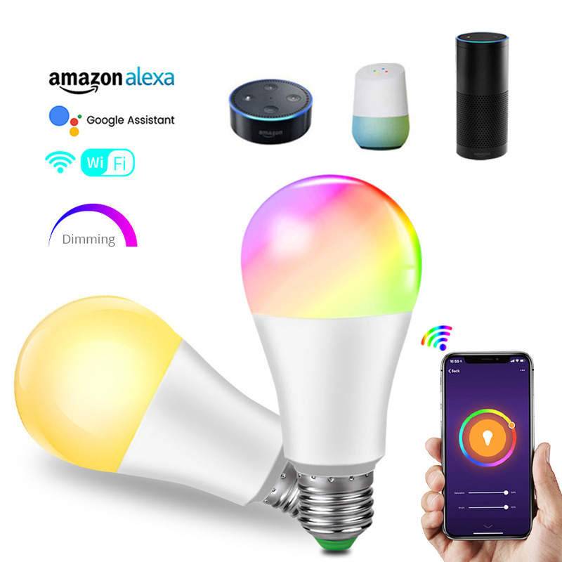 LED light WIFI smart bulb light support Amazon and Google speaker 15WRGB color light warm white light