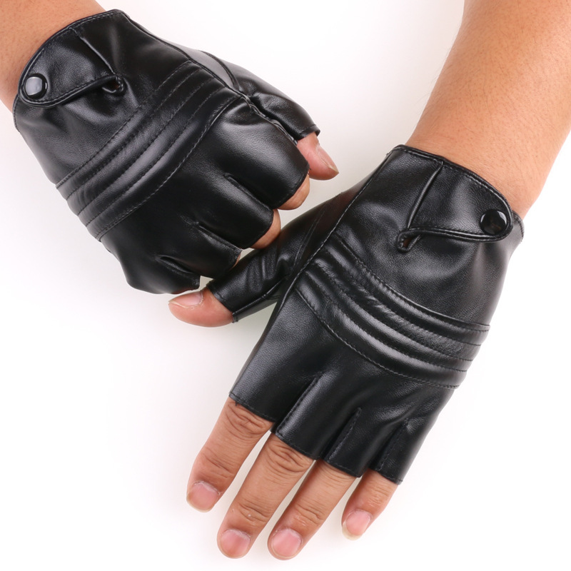 Pu cuero medio dedo guantes hip hop rendimiento danza discoteca transpirable al aire libre conducción fitness hombres y mujeres guantes de cuero