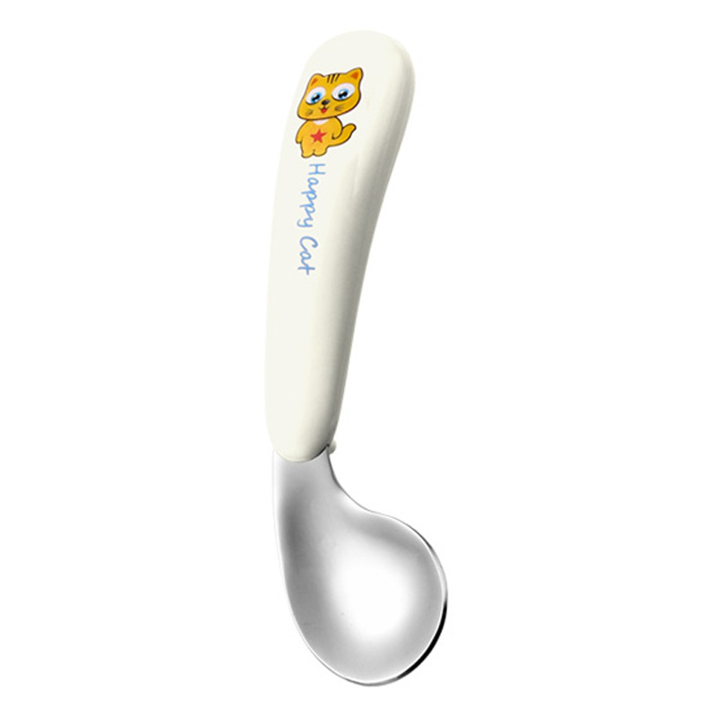 노란 고양이-흰색 곡선 숟가락