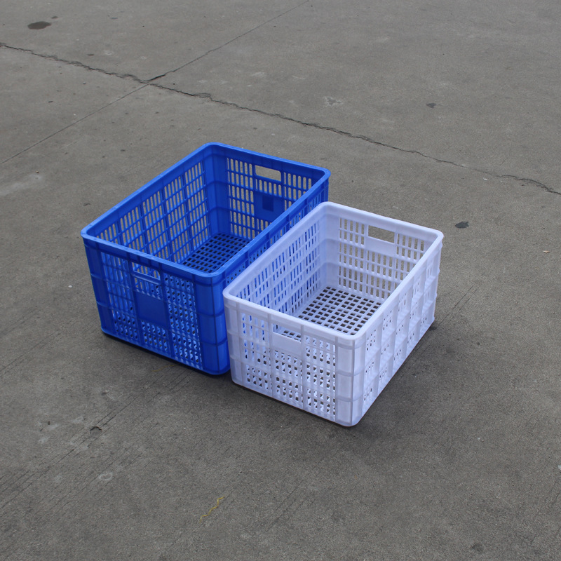 厂家直送棉湖塑胶筐 61*42*31CM方形塑料筐有孔胶箱白蓝大小筐