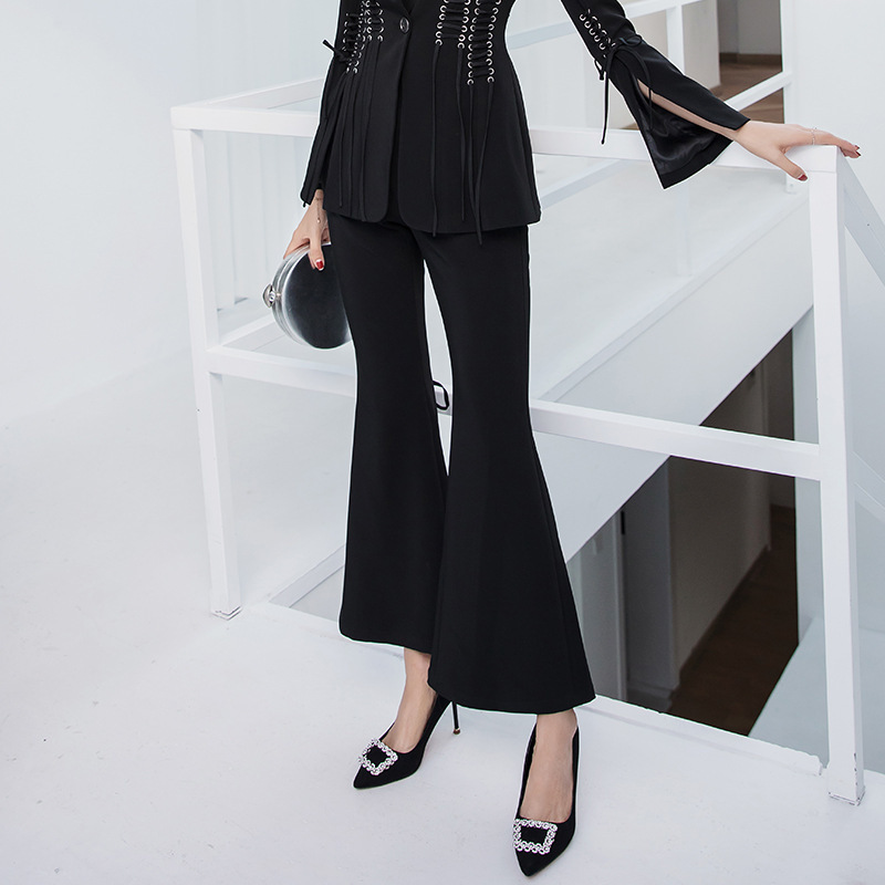Autumn and Winter New Fashion Elegant Casual Professional Simple Tight Waist Slimming Long Wide Leg Trousers Women's 5901