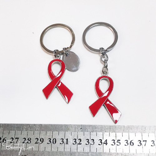 Business gift keychain December 1st AIDS Awareness Day souvenir red ribbon pendant jewelry