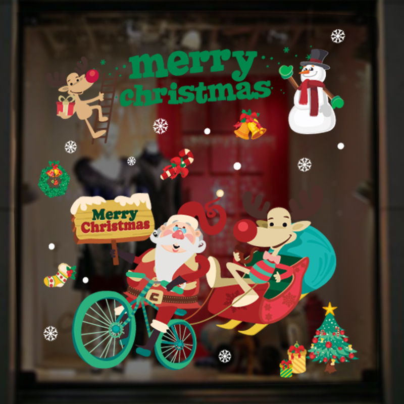 アマゾンの新型クリスマス静電は祝日の装飾ガラスを貼ってショーウインドーのシーンを貼ってサンタクロースの静電シールを配置します。|undefined